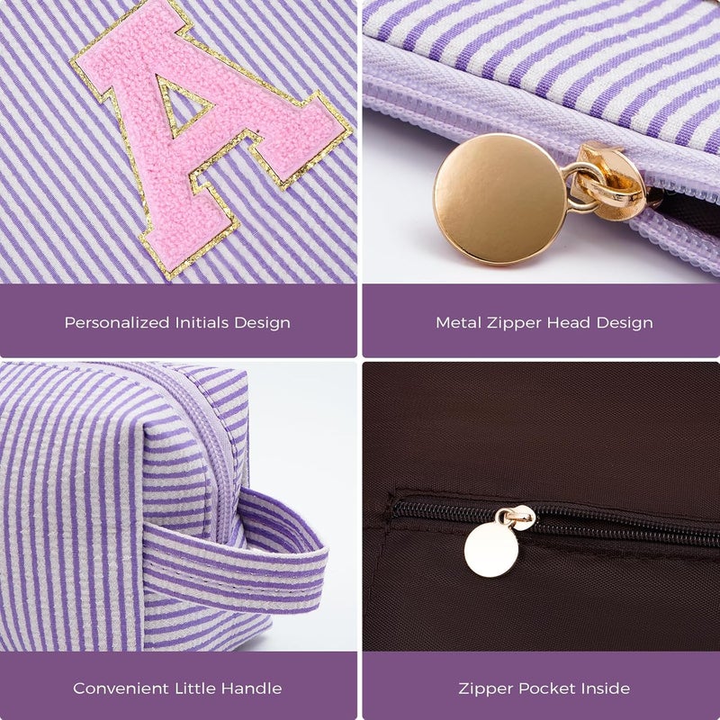 Btffitting Makeup Bag Set Initials Cosmetic Bag,Birthday Graduation Gifts for 10 11 12 13 14 15 16 17 18 Years Old Girl Girlfriend Teen Girls Gift Trendy Stuff Toiletry Bag Travel - Lavender,A - Image 4